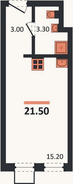 Планировка: Студия, 21,5 м²