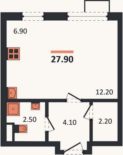 Планировка: Студия, 27,9 м²