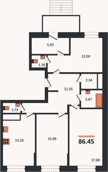 Планировка: 3-к, 86,5 м²