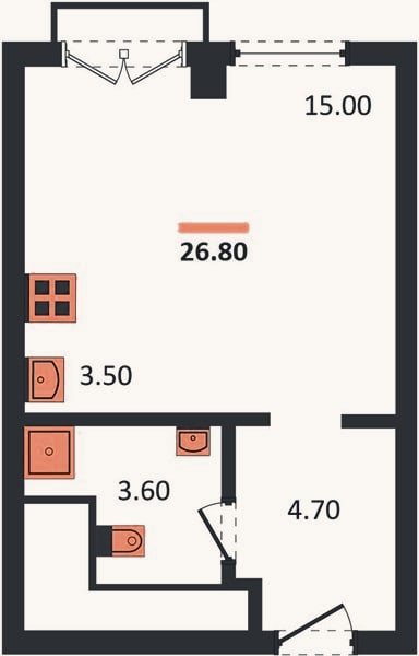 Планировка: Студия, 26,8 м²