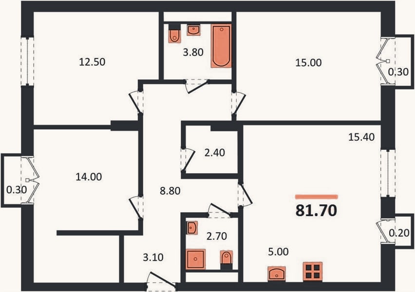 Планировка: 3-к, 81,7 м²