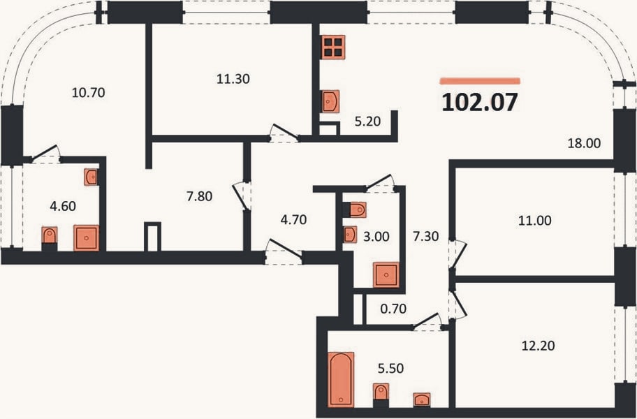 Планировка: 4+ к, 102,1 м²