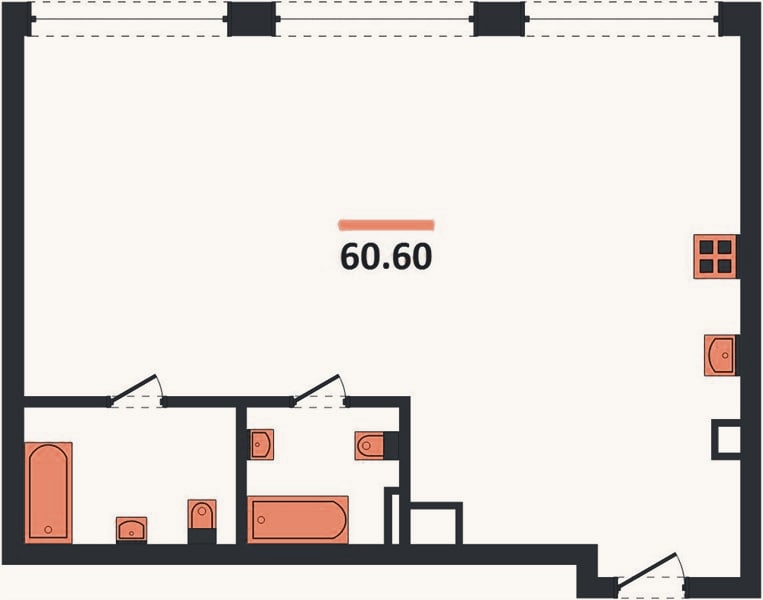 Планировка: 2-к, 60,6 м²