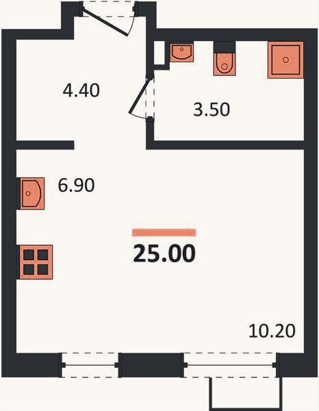Планировка: Студия, 25 м²