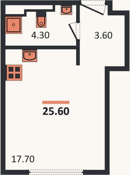 Планировка: Студия, 26 м²
