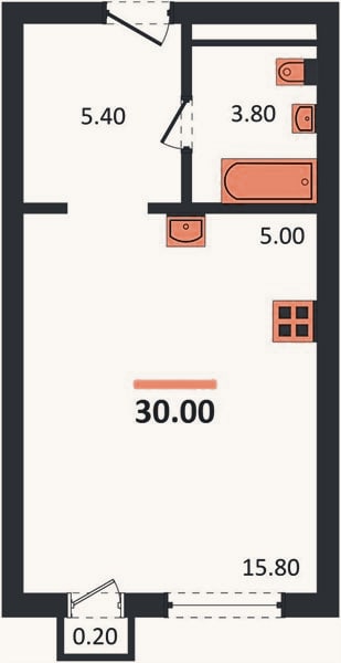 Планировка: Студия, 30 м²