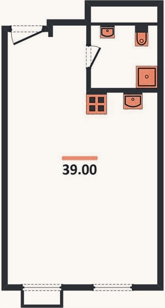 Планировка: Студия, 39 м²