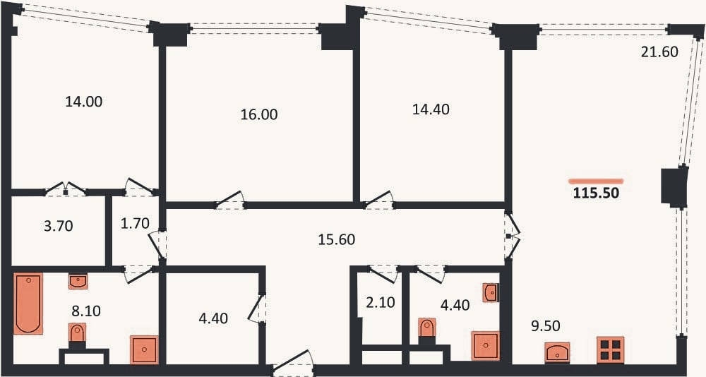 Планировка: 4+ к, 120,1 м²
