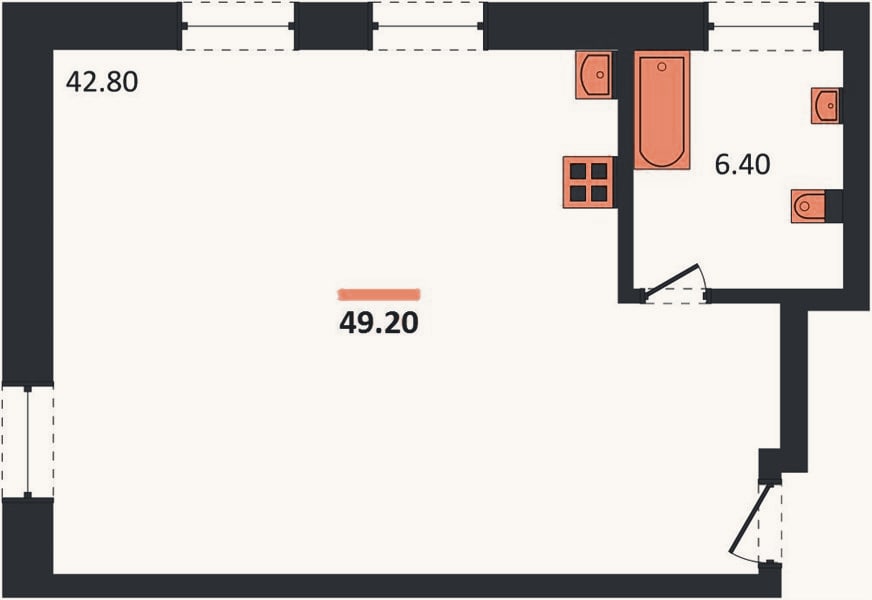 Планировка: Студия, 49,2 м²