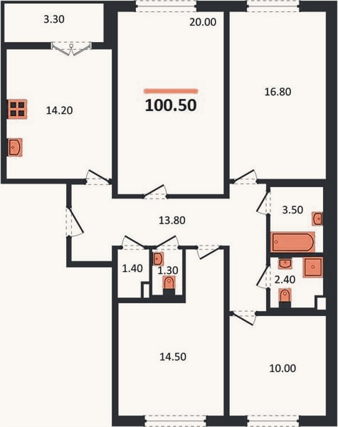 Планировка: 4+ к, 100,5 м²