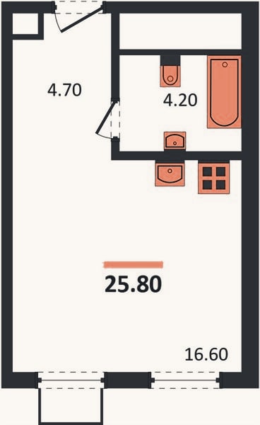 Планировка: Студия, 25,8 м²
