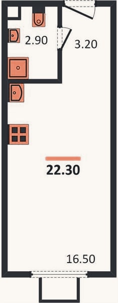 Планировка: Студия, 22,3 м²