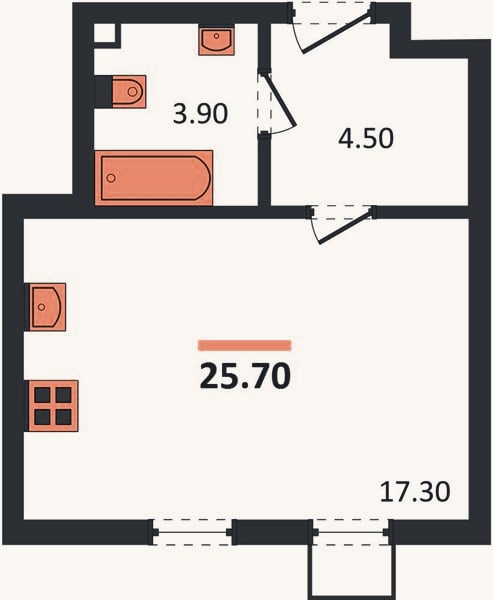Планировка: Студия, 25,7 м²