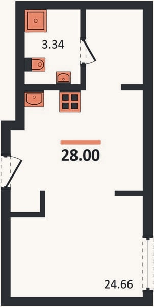 Планировка: Студия, 28 м²