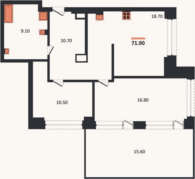 Планировка: 2-к, 71,9 м²