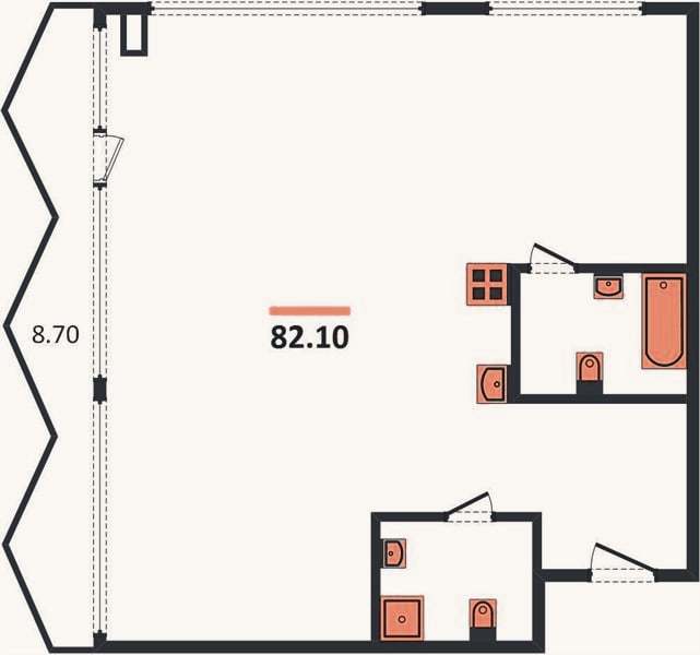 Планировка: 2-к, 82,1 м²
