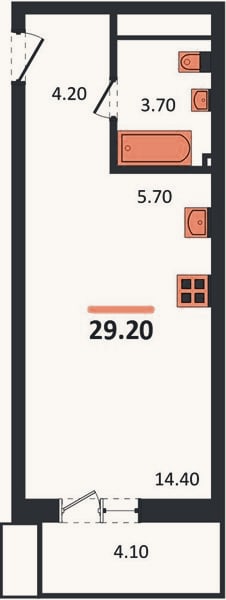 Планировка: Студия, 29,2 м²