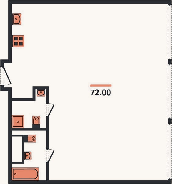 Планировка: 2-к, 72 м²