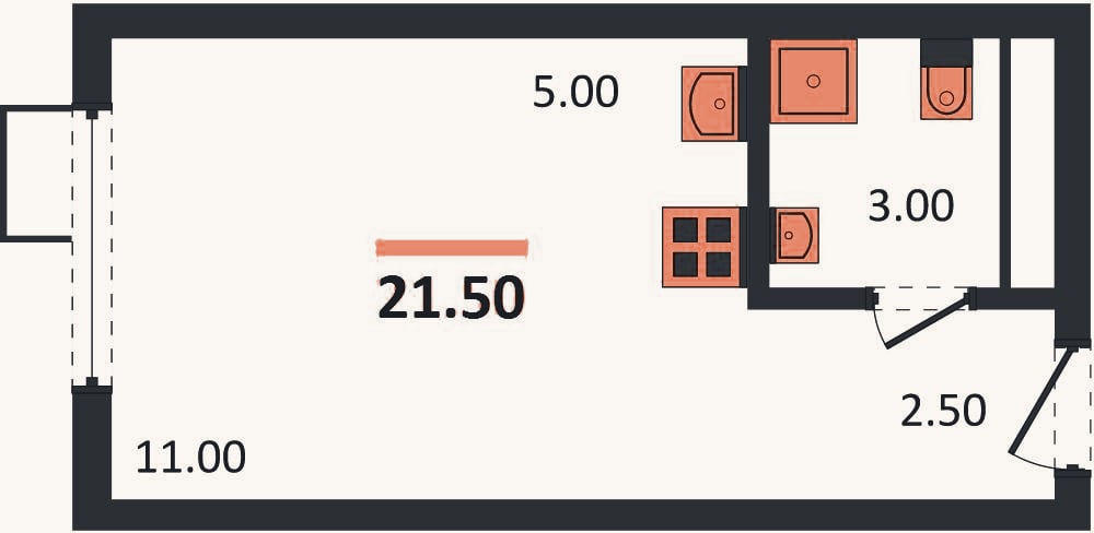 Планировка: Студия, 21,5 м²