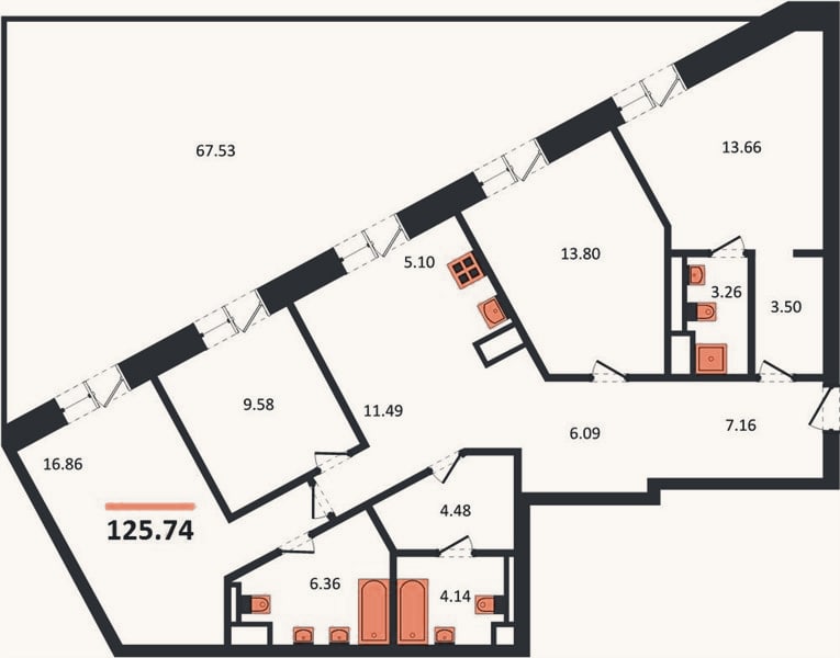 Планировка: 4+ к, 125,7 м²