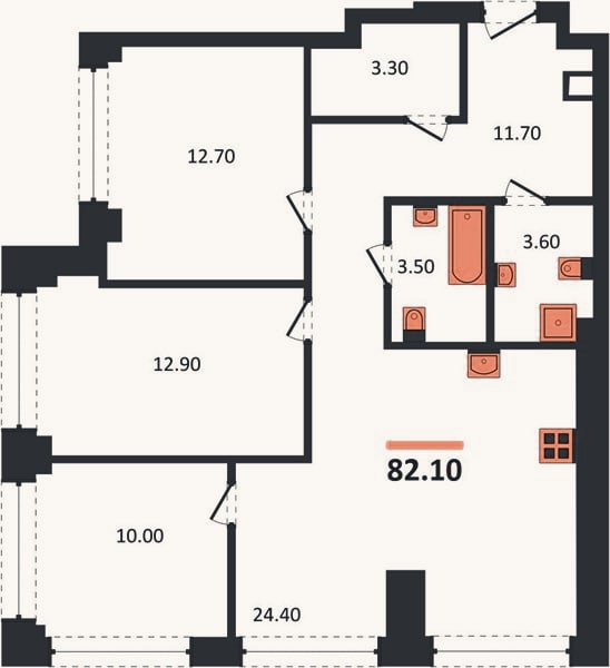 Планировка: 3-к, 82,1 м²