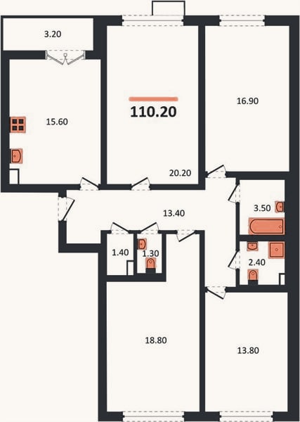 Планировка: 4+ к, 109,1 м²