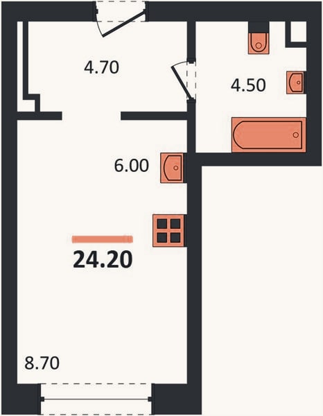 Планировка: Студия, 24,2 м²