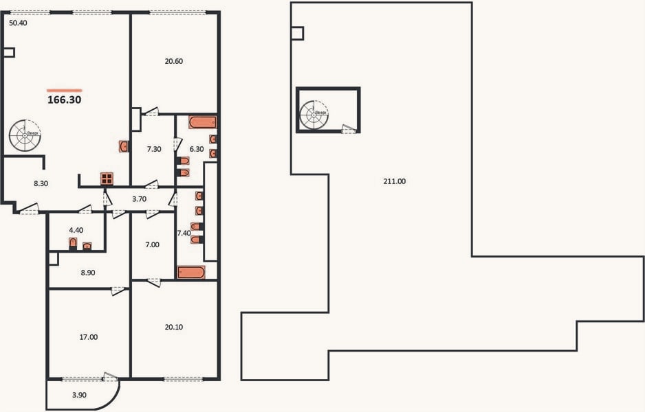 Планировка: 3-к, 166,3 м²