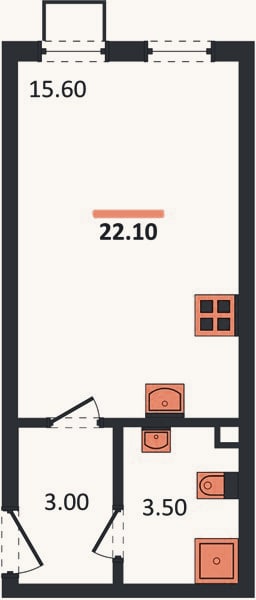 Планировка: Студия, 22,1 м²