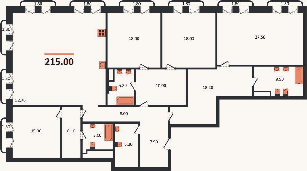 Планировка: 4+ к, 214,9 м²