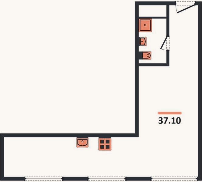 Планировка: Студия, 37,1 м²
