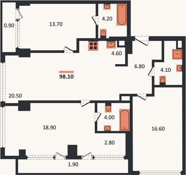 Планировка: 3-к, 98,1 м²