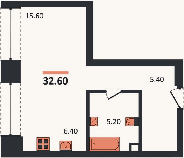 Планировка: Студия, 32,6 м²