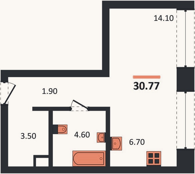 Планировка: Студия, 30,8 м²