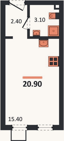 Планировка: Студия, 20,9 м²