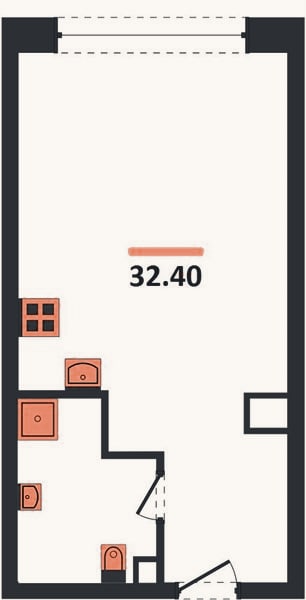Планировка: 1-к, 32,4 м²