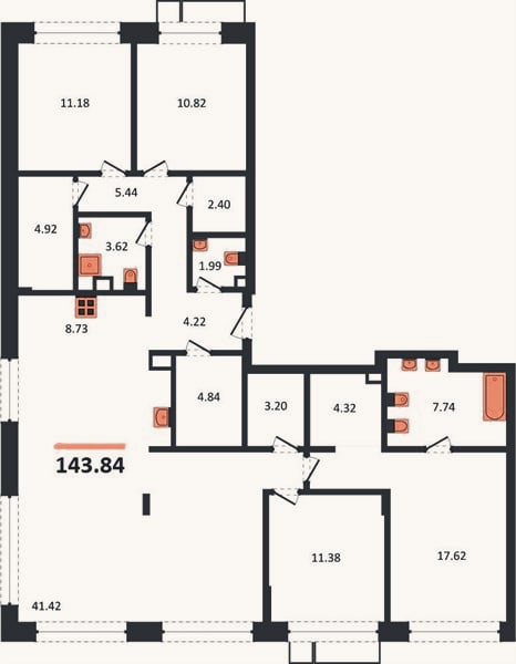 Планировка: 4+ к, 143,8 м²