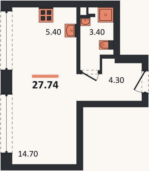 Планировка: Студия, 27,7 м²