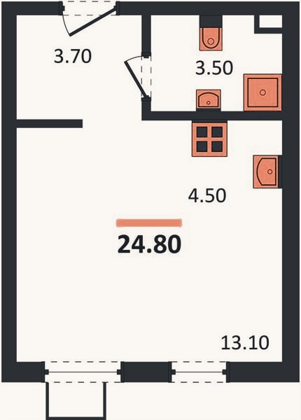 Планировка: Студия, 24,8 м²