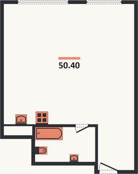 Планировка: 1-к, 50,4 м²