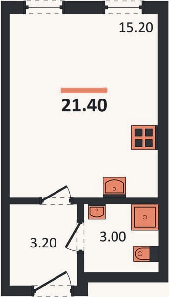 Планировка: Студия, 21,4 м²