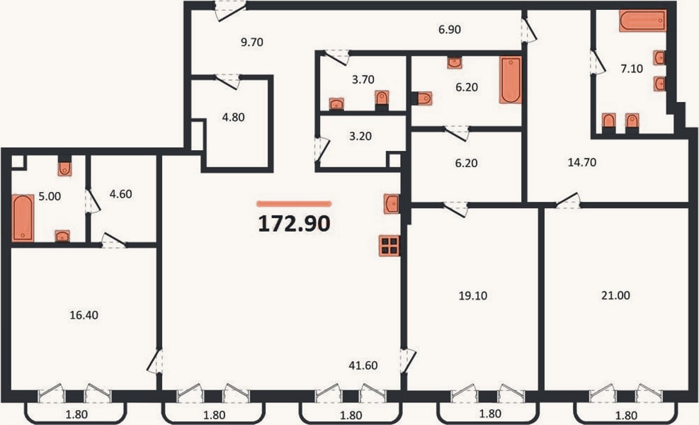 Планировка: 3-к, 174,7 м²