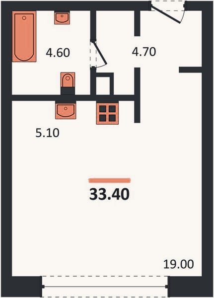 Планировка: Студия, 33,4 м²