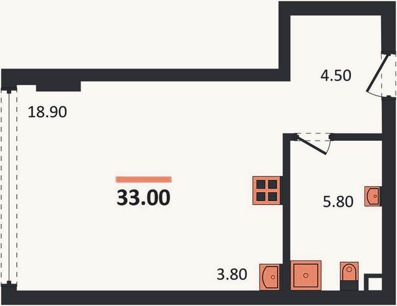 Планировка: Студия, 33 м²