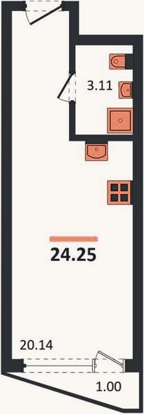 Планировка: Студия, 24,3 м²