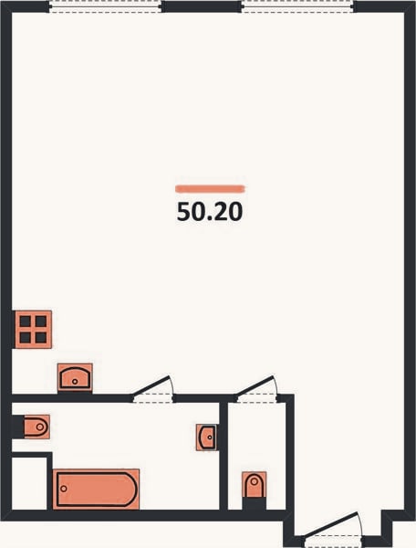 Планировка: 1-к, 50,2 м²