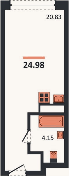 Планировка: Студия, 25 м²