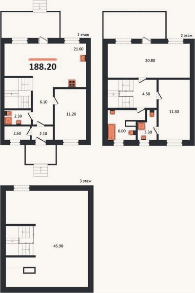 Планировка: 3-к, 188,2 м²