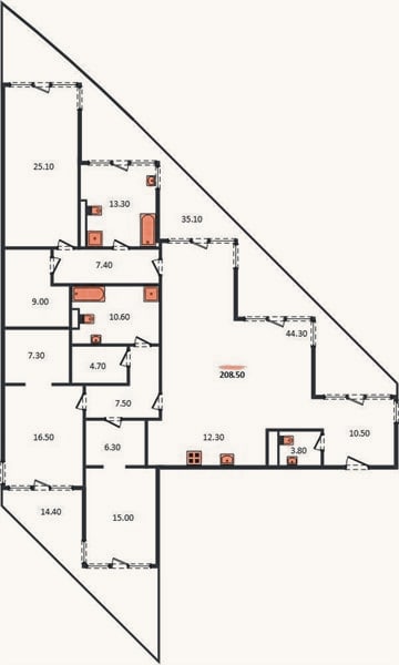 Планировка: 3-к, 208,8 м²