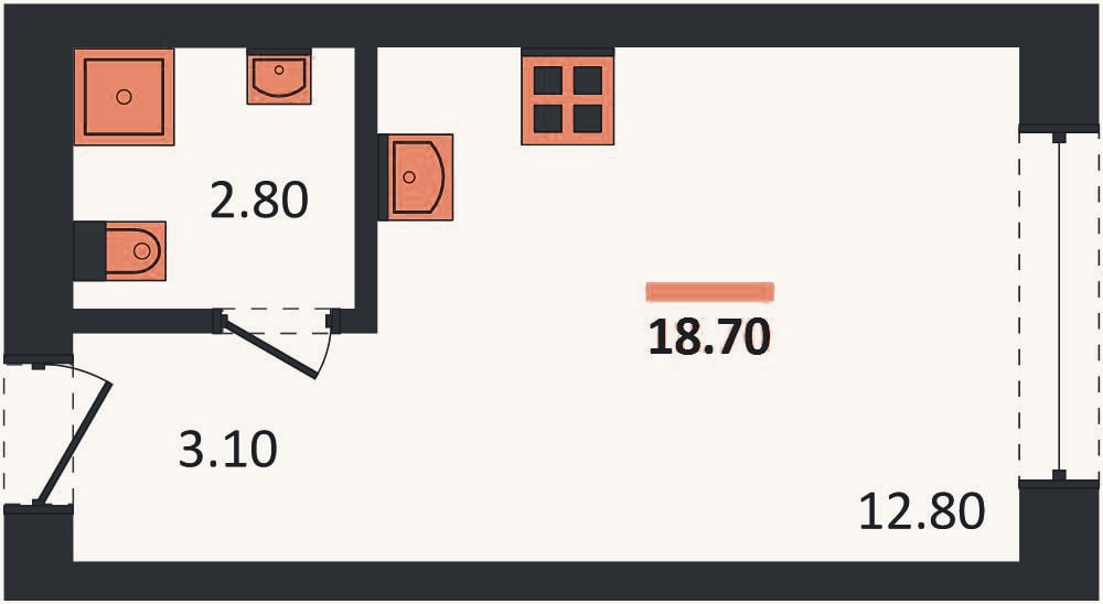 Планировка: Студия, 18,7 м²